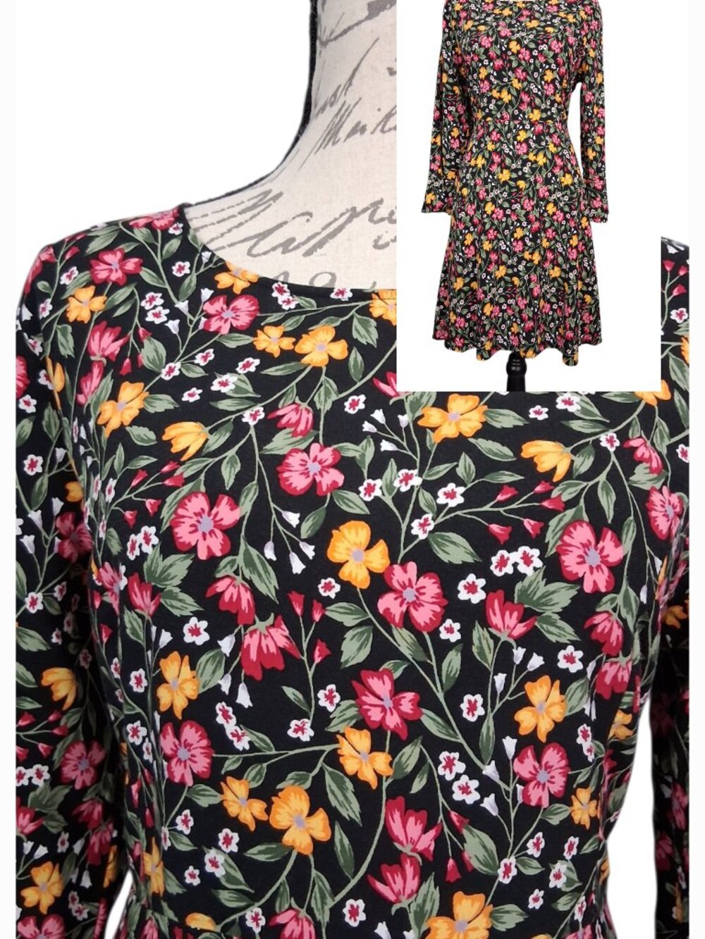 Old Navy | Dark Floral Dress Bell Sleeve | Size L